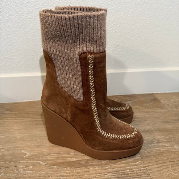 Jessica Simpson Madwen Suede Sock Wedge Booties Boots Womens Sz 7 Fall Winter - Picture 1 of 10